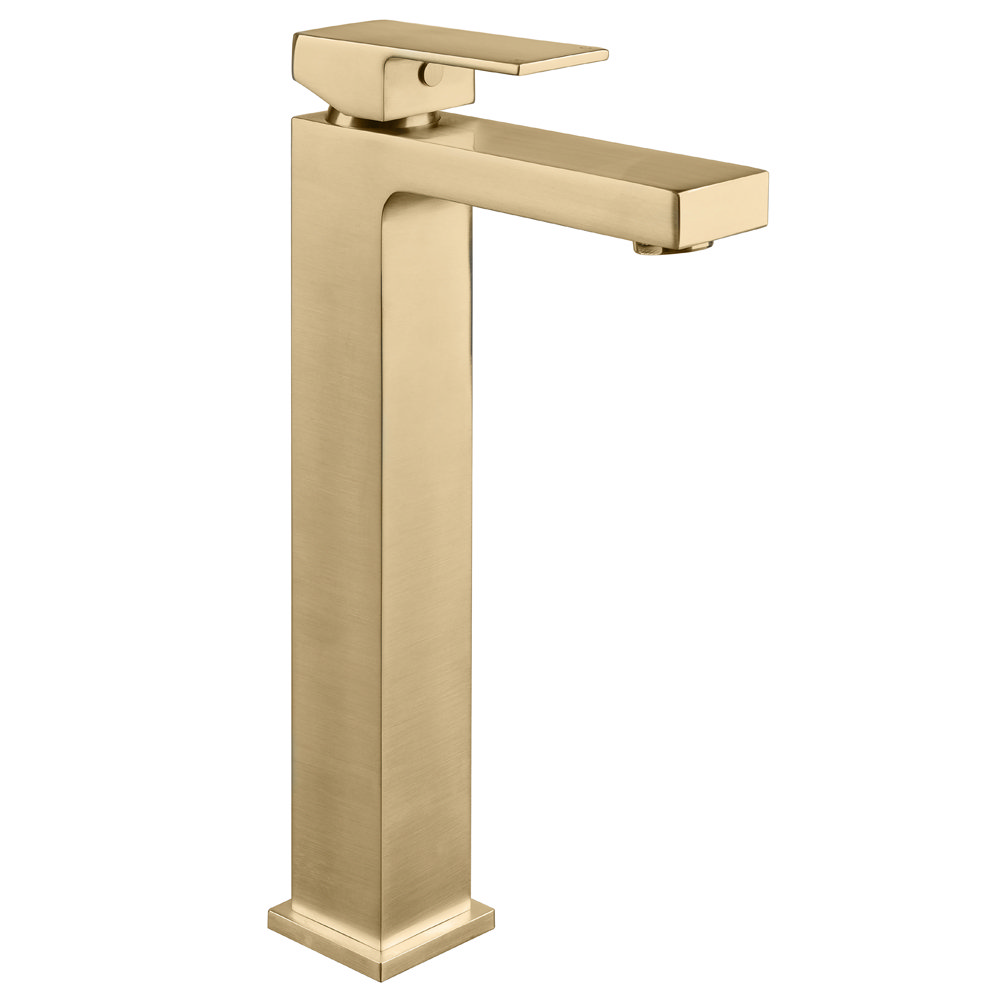 Arezzo Square Brushed Brass High Rise Mono Basin Mixer Tap Victorian