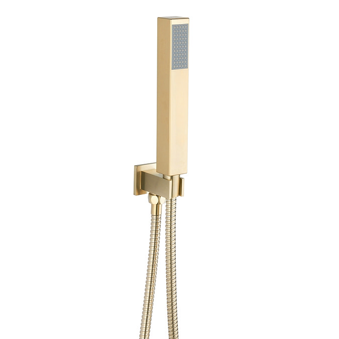 Arezzo Square Brushed Brass Push-Button Shower with Handset + Rainfall Shower Head  Feature Large Image