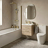Arezzo Square Brushed Brass & Rustic Oak Complete Bathroom Suite - Wall Hung Vanity