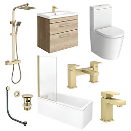 Arezzo Square Brushed Brass & Rustic Oak Complete Bathroom Suite