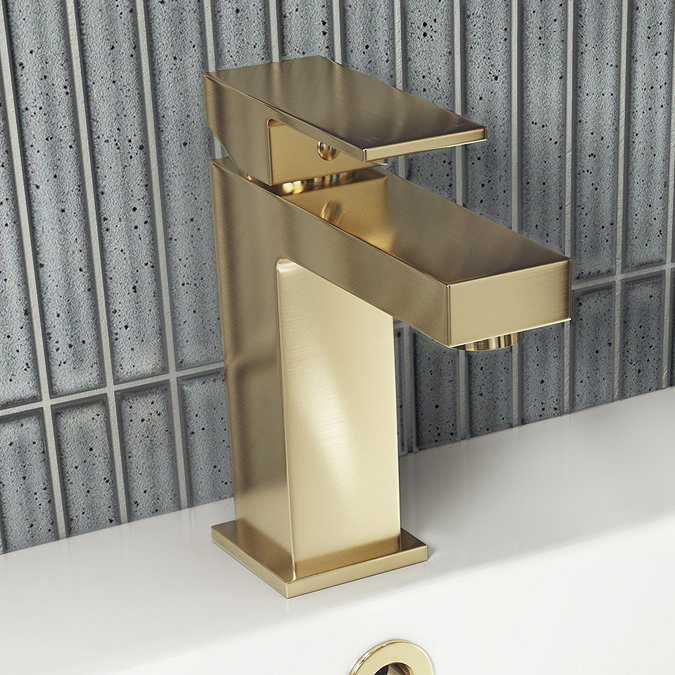 Arezzo Square Brushed Brass Tap Package (Bath Shower Mixer + Basin Tap)