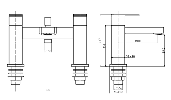 Arezzo Square Brushed Brass Tap Package (Bath Shower Mixer + Basin Tap)