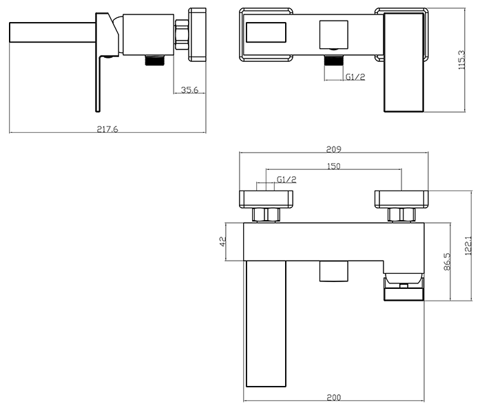 Arezzo Square Brushed Brass Wall Mounted Bath Shower Mixer Tap with Shower Kit