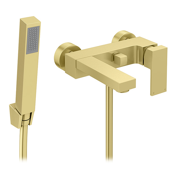Arezzo Square Brushed Brass Wall Mounted Bath Shower Mixer Tap incl ...