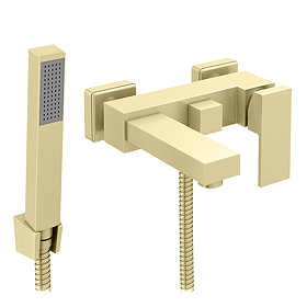 Arezzo Square Brushed Brass Wall Mounted Bath Shower Mixer Tap incl. Shower Kit