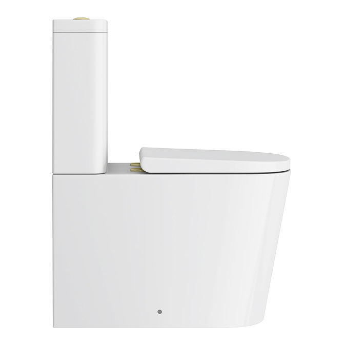 Arezzo Square BTW Close Coupled Rimless Toilet with Soft Close Seat (Brushed Brass Flush + Hinges)