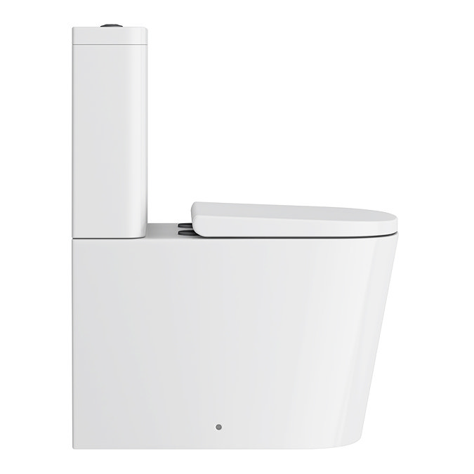 Arezzo Square BTW Close Coupled Rimless Toilet with Soft Close Seat (Matt Black Flush + Hinges)