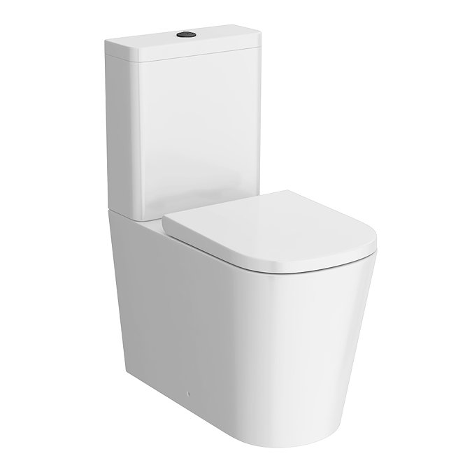 Arezzo Square BTW Close Coupled Rimless Toilet with Soft Close Seat (Matt Black Flush + Hinges)
