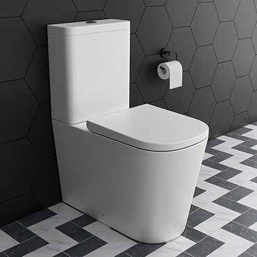 Arezzo Square BTW Close Coupled Rimless Toilet with Soft Close Seat 