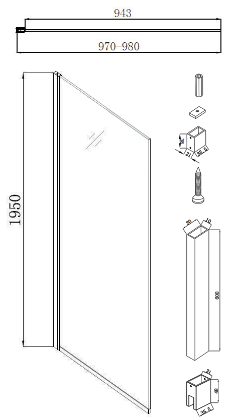 Arezzo Square Chrome Frameless 10mm Wetroom Screen with Ceiling Arm