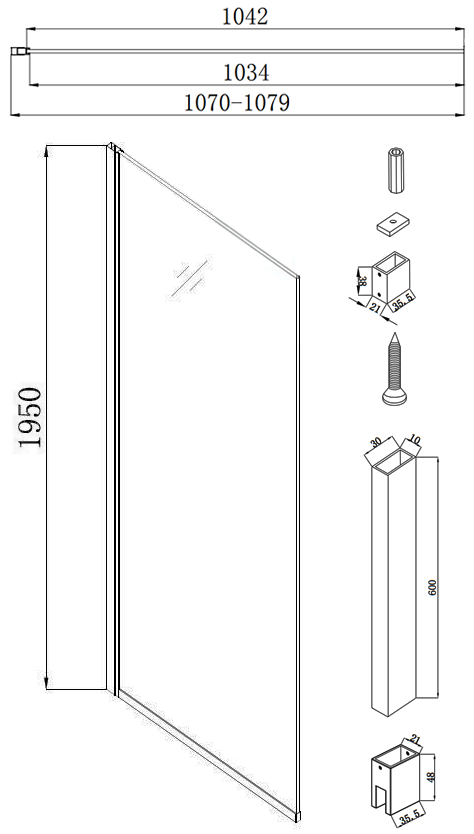 Arezzo Square Chrome Frameless 10mm Wetroom Screen with Ceiling Support Arm 1100mm
