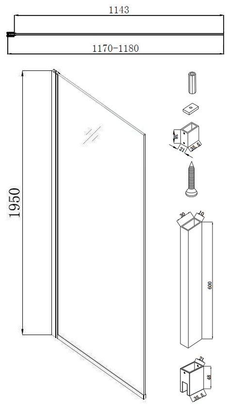 Arezzo Square Chrome Frameless 10mm Wetroom Screen with Ceiling Support Arm 1200mm