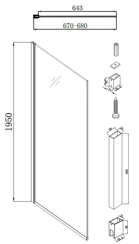 Arezzo Square Chrome Frameless 10mm Wetroom Screen with Ceiling Support Arm