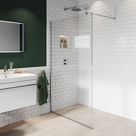 Arezzo Square Chrome Frameless 10mm Wetroom Screen with Wall Mounted Arm