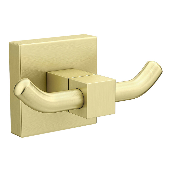 Arezzo Square Double Robe Hook Brushed Brass Large Image