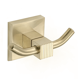 Arezzo Square Fluted Double Robe Hook - Brushed Brass