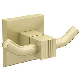 Arezzo Square Fluted Double Robe Hook - Brushed Brass