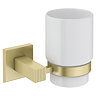 Arezzo Square Fluted Toothbrush Holder - Brushed Brass