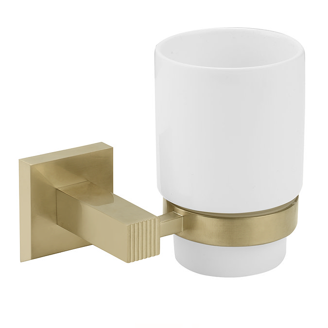 Arezzo Square Fluted Toothbrush Holder - Brushed Brass