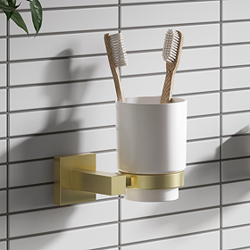 Arezzo Square Fluted Toothbrush Holder - Brushed Brass