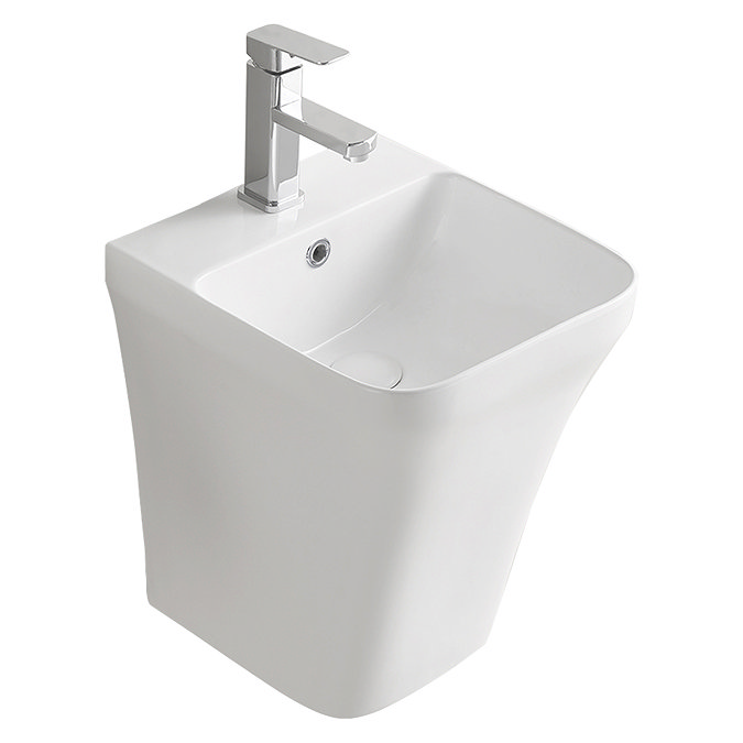 Arezzo Square Gloss White Ceramic One Piece Wall Hung Basin 1TH - 365mm Wide  Profile Large Image
