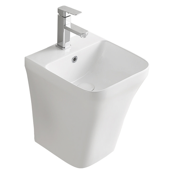 Arezzo Square Gloss White Ceramic One Piece Wall Hung Basin 1TH - 365mm Wide Profile Large Image