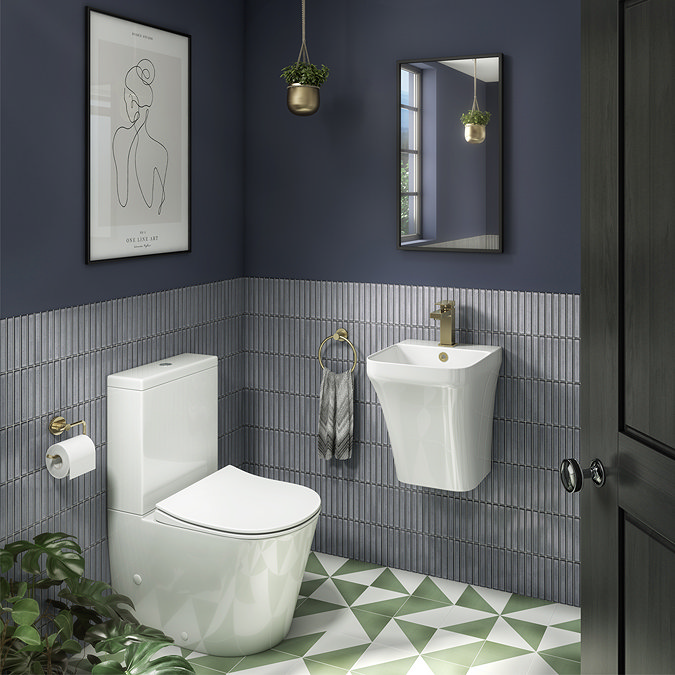 Arezzo Square Gloss White Ceramic One Piece Wall Hung Basin 1TH - 365mm Wide  Standard Large Image