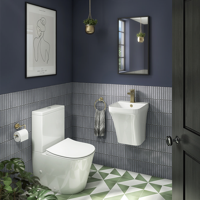 Arezzo Square Gloss White Ceramic One Piece Wall Hung Basin 1TH - 365mm Wide Standard Large Image