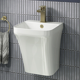 Arezzo Square Gloss White Ceramic One Piece Wall Hung Basin 1TH - 365mm Wide Large Image