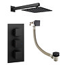 Arezzo Square Matt Black 2 Outlet Shower System (Fixed Shower Head + Overflow Bath Filler)  Newest Large Image