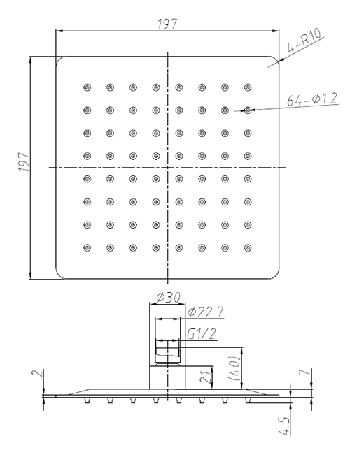 Arezzo Square Matt Black 2 Outlet Shower System (Fixed Shower Head + Overflow Bath Filler)