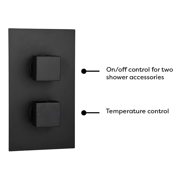 Arezzo Square Matt Black 2 Outlet Shower System (Fixed Shower Head + Slimline Waterfall Bath Spout) 