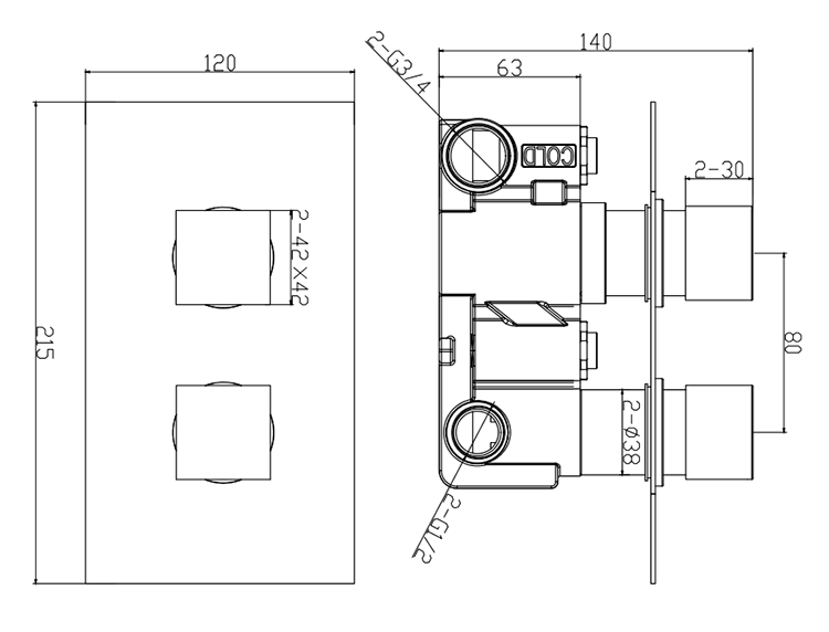 Arezzo Square Matt Black 2 Outlet Shower System (Fixed Shower Head + Slimline Waterfall Bath Spout)