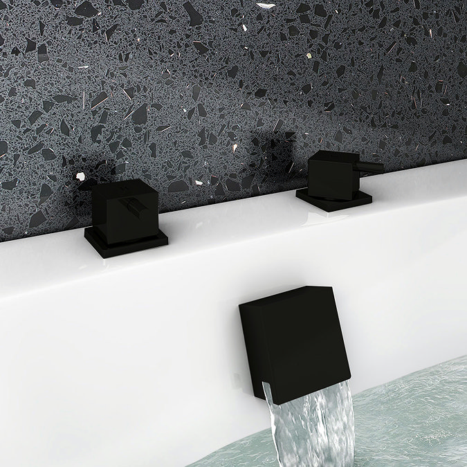 Arezzo Square Matt Black 3/4" Deck Bath Side Valves (Pair) Profile Large Image