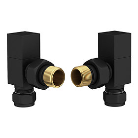 Arezzo Square Matt Black Angled Radiator Valves Large Image