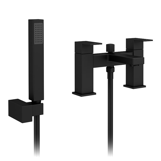 Arezzo Square Matt Black Bath Shower Mixer + Shower Kit