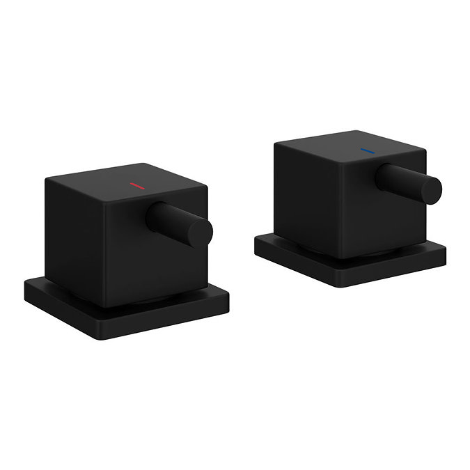 Arezzo Square Matt Black Deck Bath Side Valves with Freeflow Bath Filler