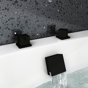 Arezzo Square Matt Black Deck Bath Side Valves with Freeflow Bath Filler  Feature Large Image