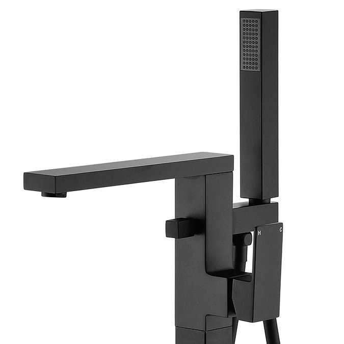 Arezzo Square Matt Black Floor Mounted Free-standing Bath Shower Mixer Profile Large Image
