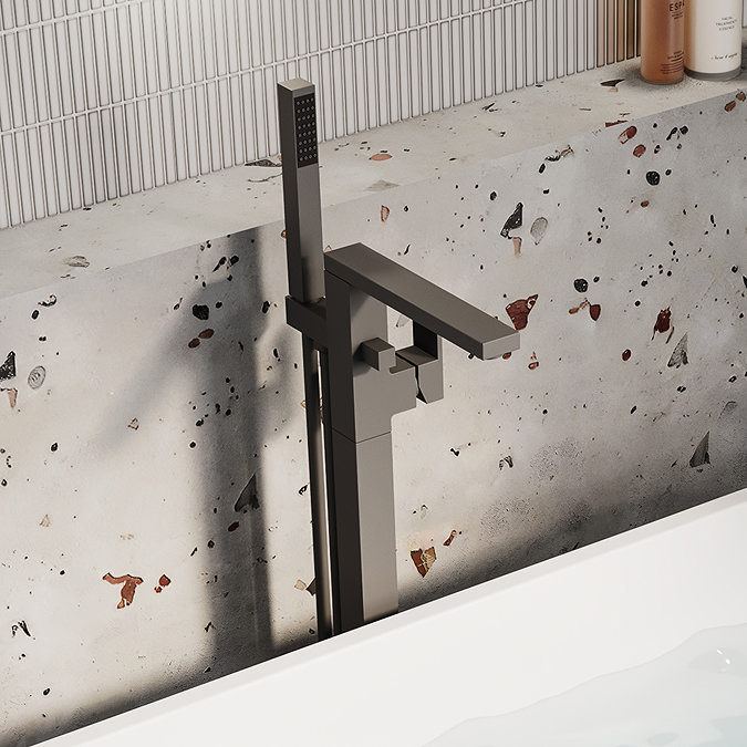 Arezzo Square Matt Black Floor Mounted Free-standing Bath Shower Mixer
