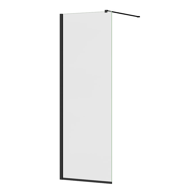 Arezzo Square Matt Black Frameless 10mm Wetroom Screen with Wall Mounted Arm 700mm