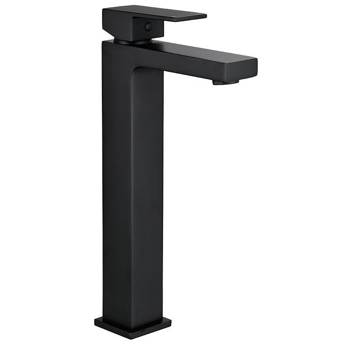 Arezzo Square Matt Black High Rise Mono Basin Mixer Tap Large Image