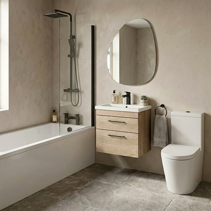 Arezzo Square Matt Black & Rustic Oak Complete Bathroom Suite