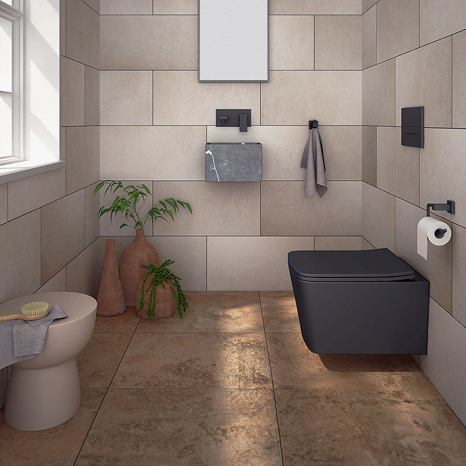 Arezzo Square Matt Black Wall Hung Toilet with Soft Close Seat