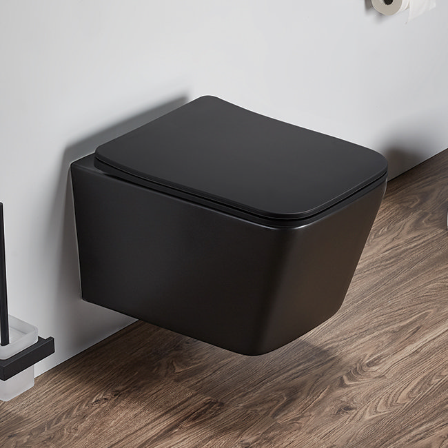 Arezzo Square Matt Black Wall Hung Toilet incl. Soft Close Seat