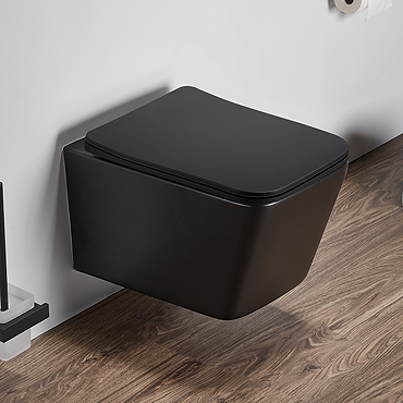 Arezzo Square Matt Black Wall Hung Toilet with Soft Close Seat