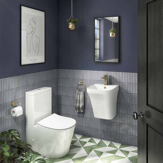 Arezzo Square Matt White Ceramic One Piece Wall Hung Basin 1TH - 365mm Wide  Feature Large Image