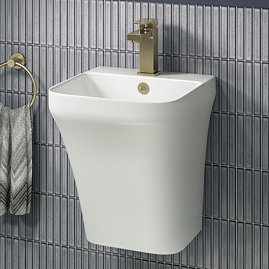 Arezzo Square Matt White Ceramic One Piece Wall Hung Basin 1TH - 365mm Wide