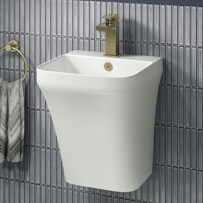 Arezzo Square Matt White Ceramic One Piece Wall Hung Basin 1TH - 365mm Wide