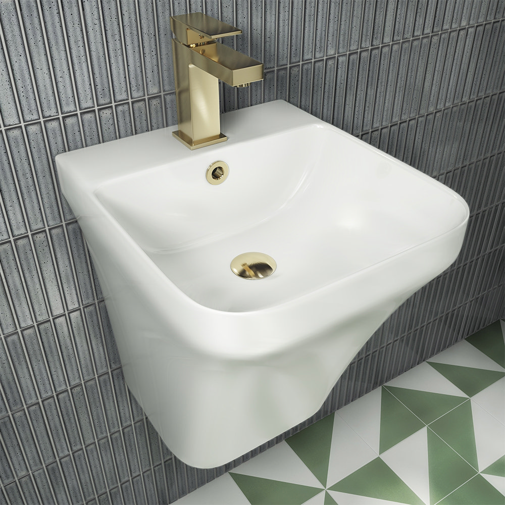 Arezzo Square Matt White Ceramic One Piece Wall Hung Basin 1TH - 365mm ...